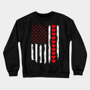 Vintage Valentines Day American Flag Hearts Mens Boys Kids Crewneck Sweatshirt